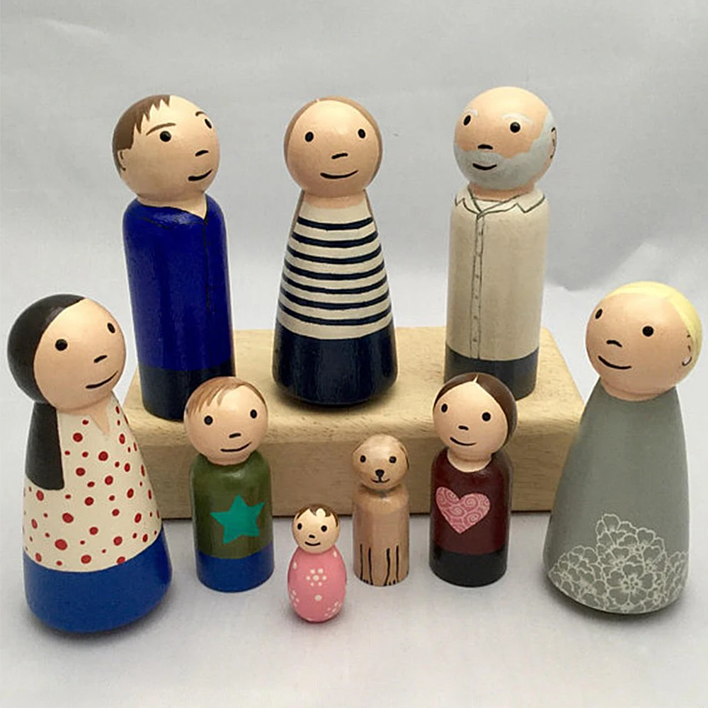 Wooden Peg Dolls With A Storage Case, Unfinished Wooden People For