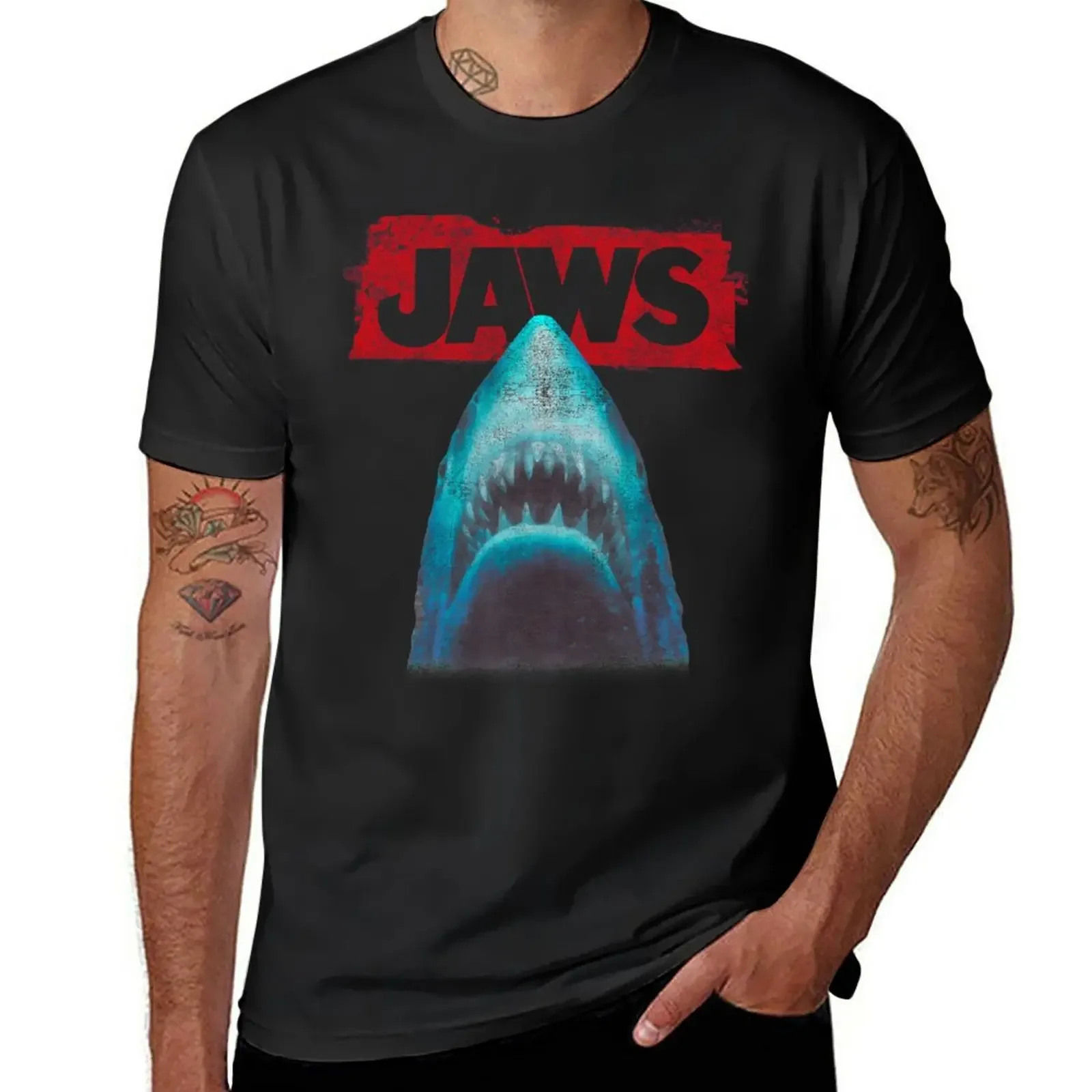 

Jaws Distressed Vintage Poster T-Shirt anime boys animal print oversized t shirts for men