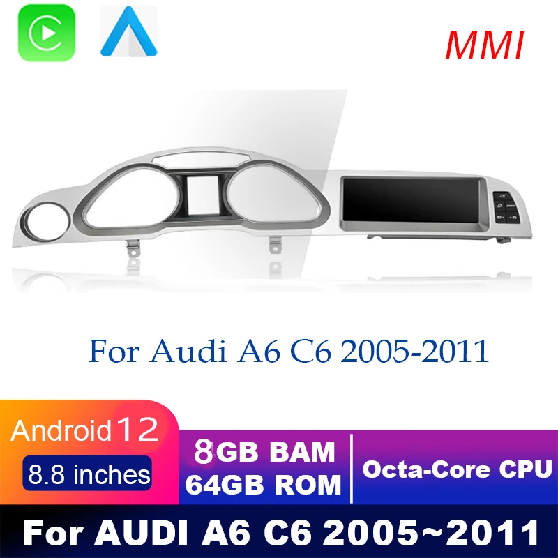 

Android12 8G + 128G для AUDI A6 C6 2005 ~ 2011 MMI 2G 3G автомобильный мультимедийный плеер навигация GPS радио DSP WiFi авто аудио стерео Navi