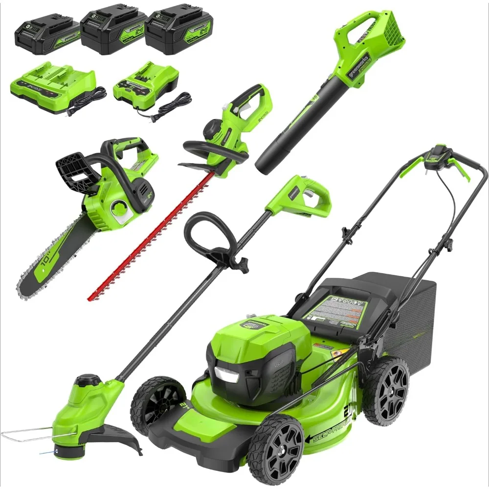 Lawn Mower,48V (2x24V) 21" Self-Propelled Mower Combo Kit W/Leaf Blower,Gas Lawn Mower