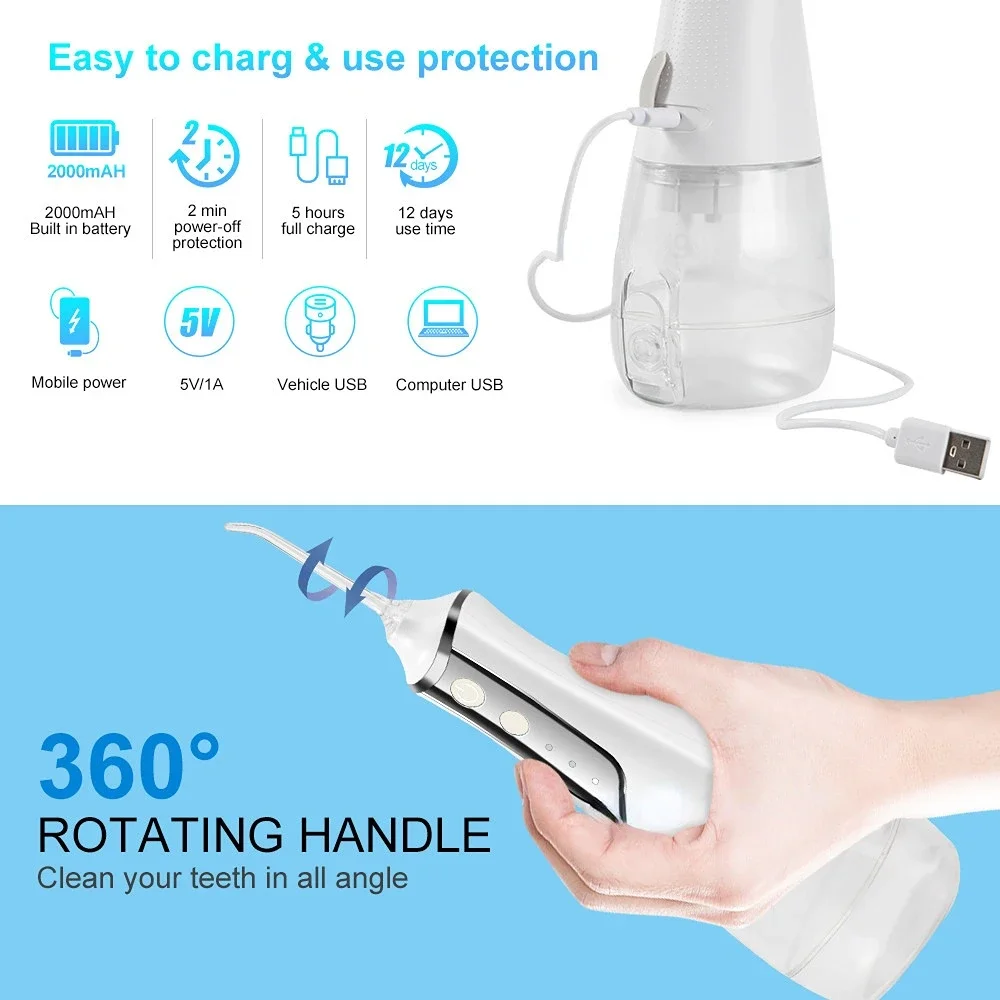 Oral Irrigator 5 Modes USB Rechargeable Water Flosser 300ml
