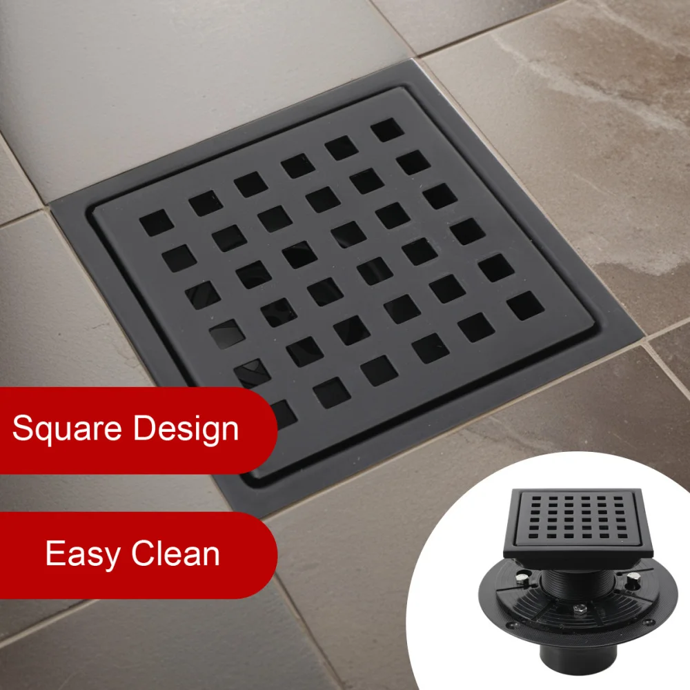 Square Shower Drain Tile Insert Anti Odor Stainless Steel Floor Drain Kit With Removable Grate Cover Hair Strainer Black Gold