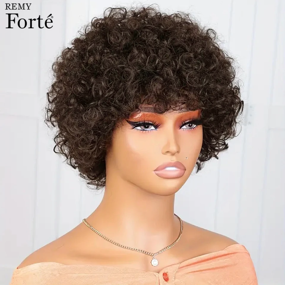 Short Pixie Cut Wigs Human Hair Light Brown Curly Bob Wigs Human Hair Full Machine Made Wigs Afro Kinky Curly Bob Human Hair Wig