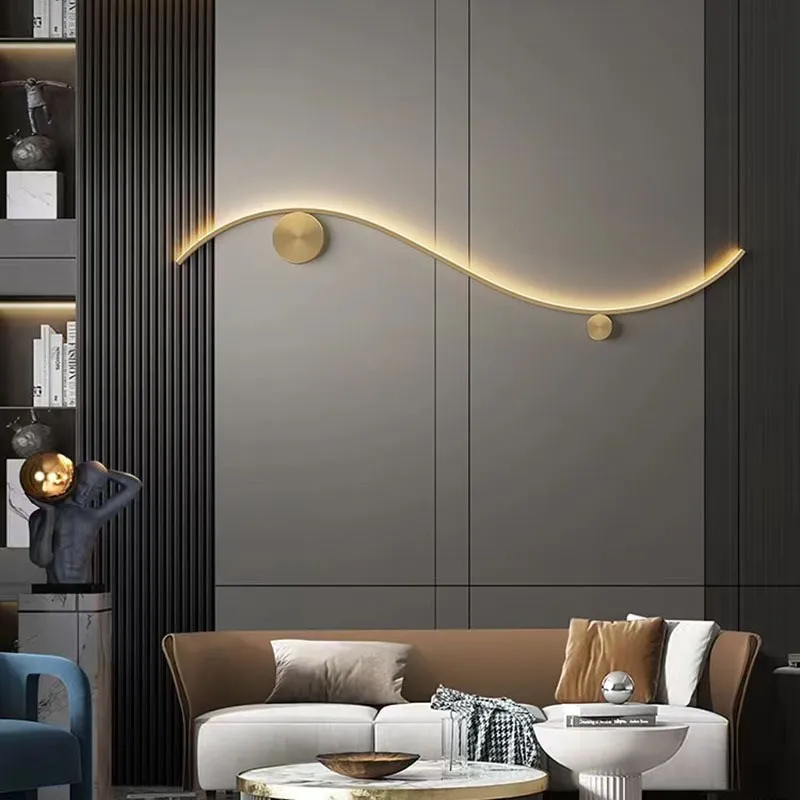 Modern Copper Wall Lamp Black Rub Gold Long Line Decor Wall Sconces Para Sala de estar Quarto Escadaria Iluminação Interior Lustre