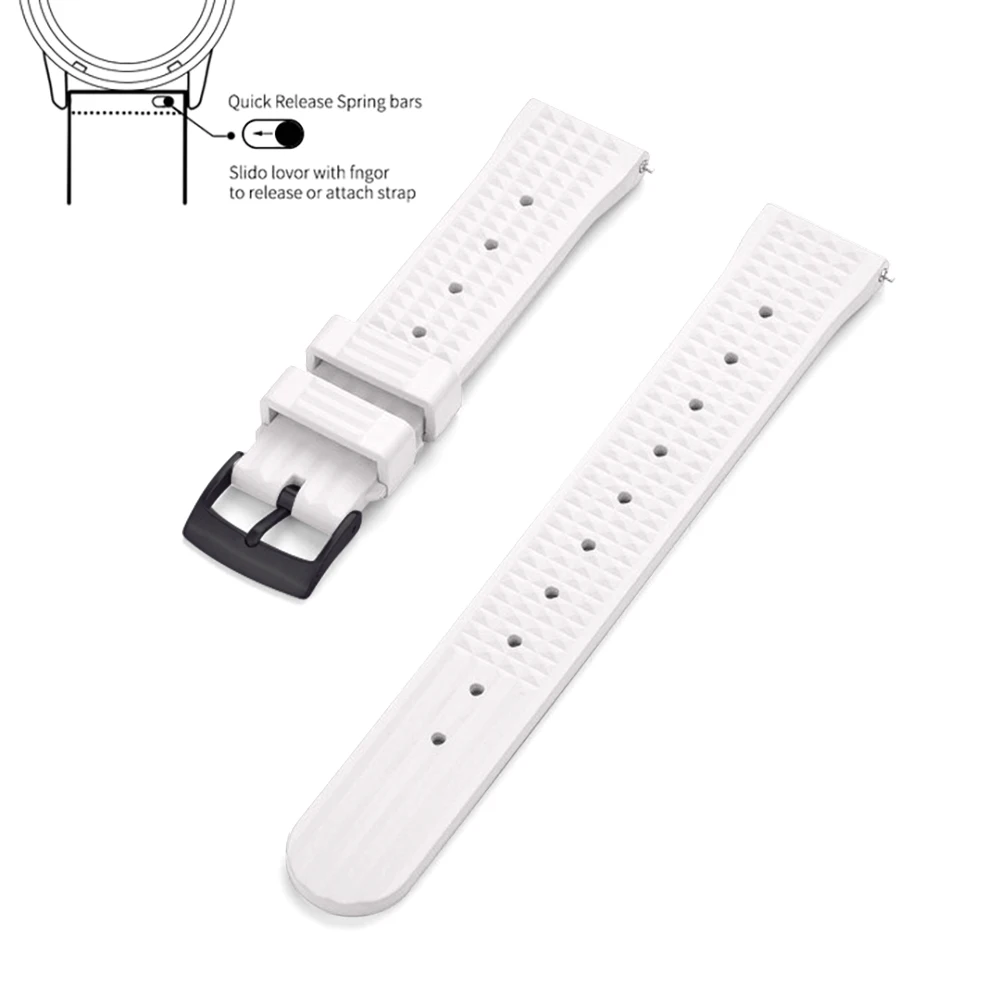 Premium Grade Waffle Design Quick Release Fluoro Rubber Watch Strap