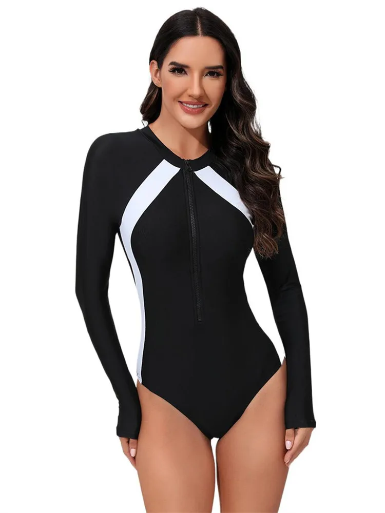 Rash Guard One Piece Woman Swimsuit Long Sleeve Swimwear Women Sexy Bikini Beach Swimming Suit Surf Bathing Suit Monokini