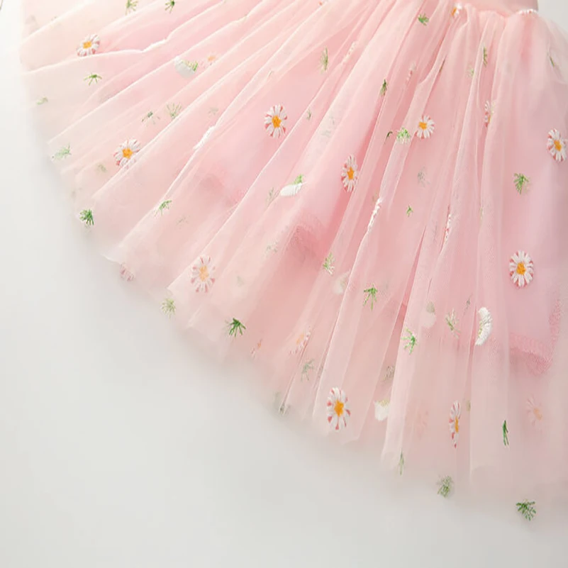 Girls Summer New Fashion Print Solid Color Chrysanthemum Embroidered Princess Half skirt