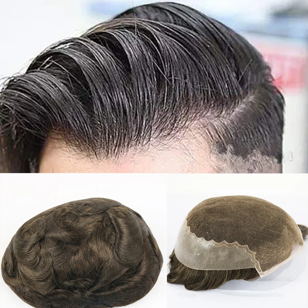 

Human Hair Mens Toupee Mens Hair System Transparent French Lace Thin Skin Gray Brown Black Blonde Color Men Hair Pieces Wig