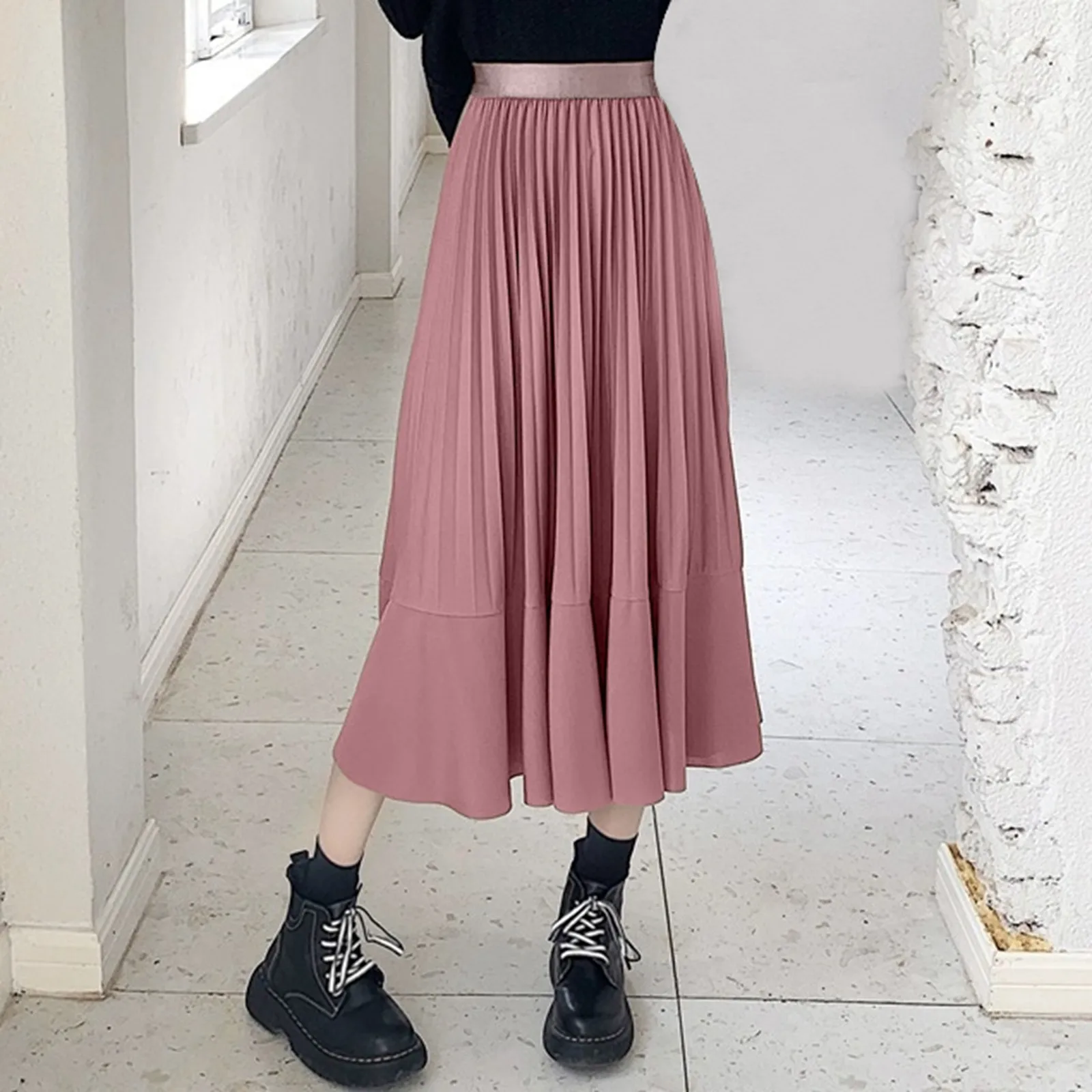 

2024 New Spring Style Socialite Fashionable Temperament Gentle Wind Drape Splicing Slimming Mid Length Cake Skirt Denim Skirt