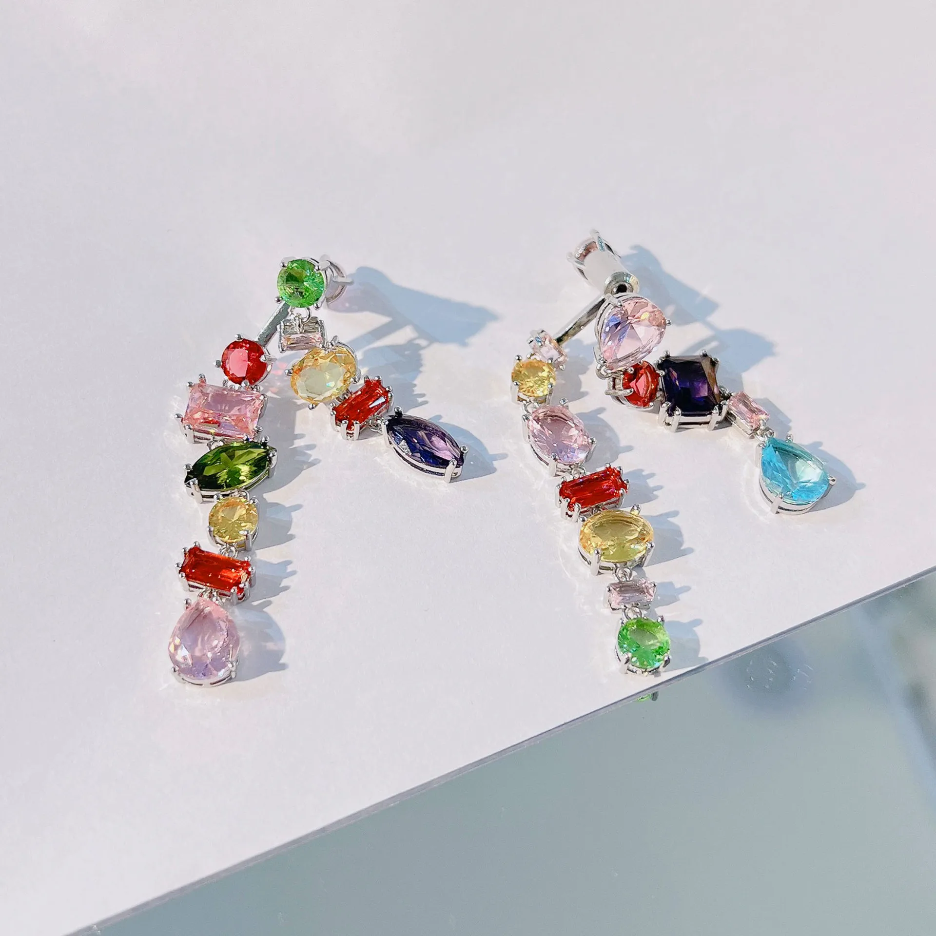 

2023 New Trend Brazil Rainbow Color Tourmaline Earrings For Women Luxury Silver Color Tassel Dangle Earring Fine Jewelry Gifts