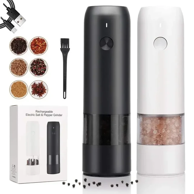 Gravity Electric Salt and Pepper Grinder Set of 2,USB Rechargeable Kitchen  Mill