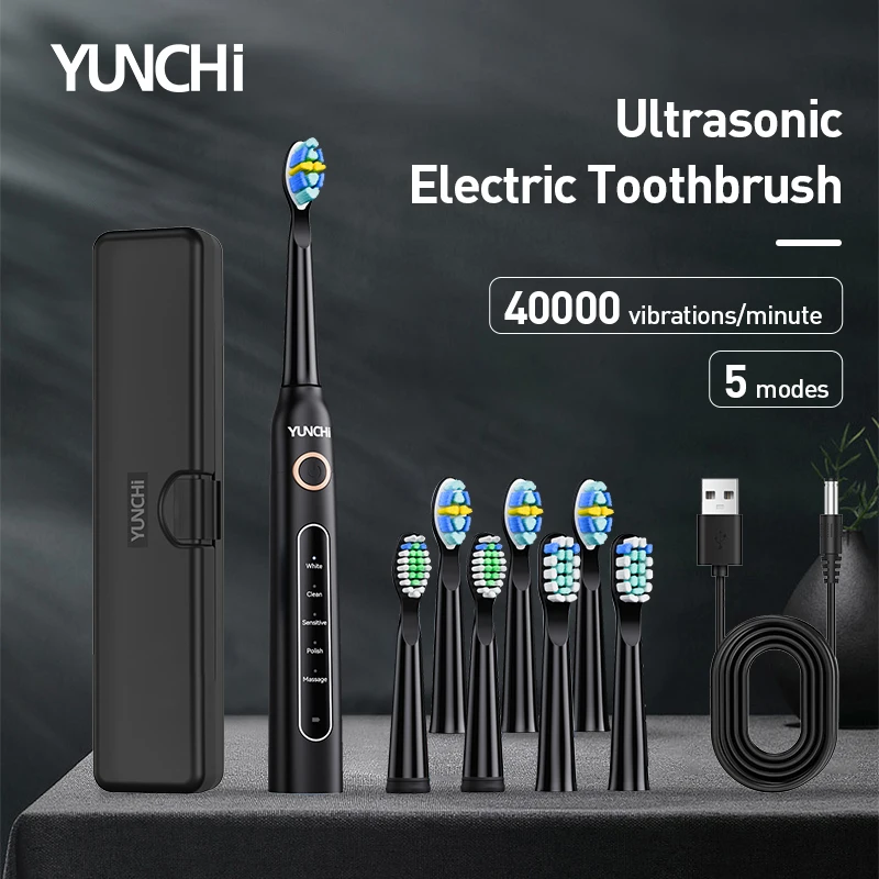 YUNCHI Y5 Electric Toothbrush with 8 Brush Head Deep Cleaning Rotating Vibration Oral Care Usb Charging Electric Toothbrush Set