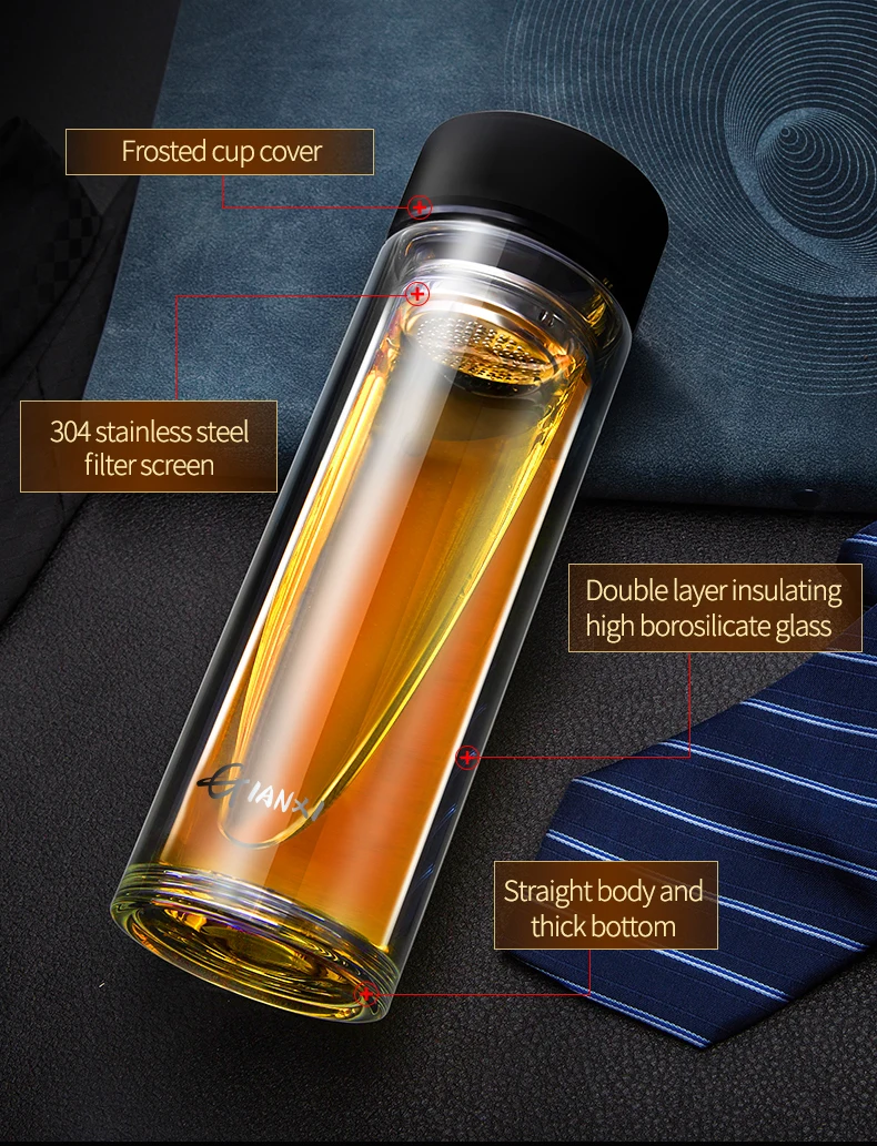 Description Picture 3 of itemWater Bottle With Tea-strainer Double-layer Glass Water Cup Heat-resistant Glass Bottle Kitchen Accessories Portable Tea Cup