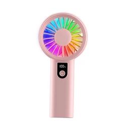 Compact USB - Rechargeable Quiet Handheld Fan with Smart Digital Display (Pink)