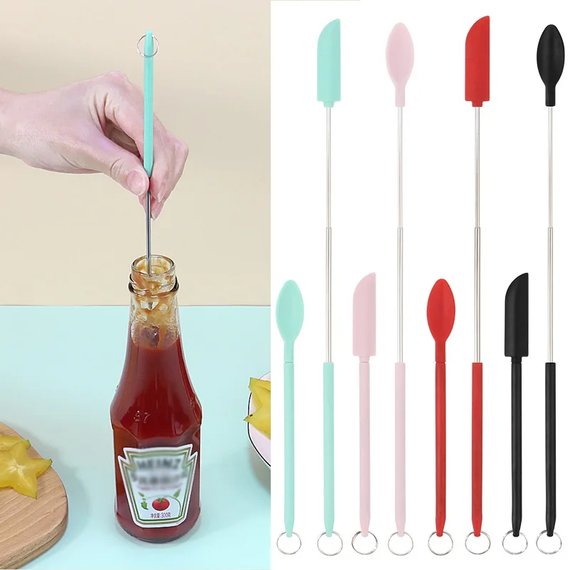 

Mini Telescoping Spatula Silicone Jar Spatula Jars Butter Cream Kitchen Easy To Use Small Spoons Kitchen Supplies