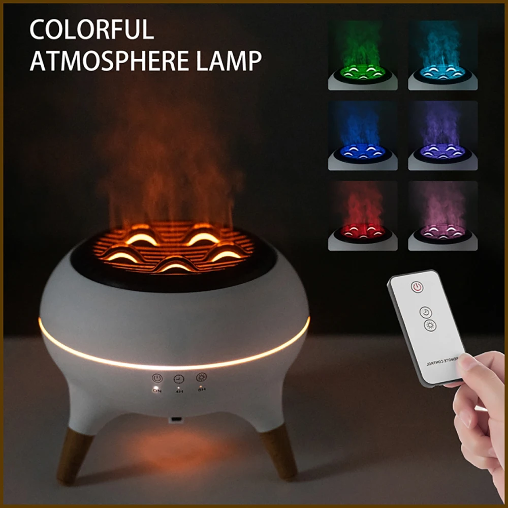 350ml Humidifier Aromatherapy Essential Oil Simulate Flame Aroma Diffuser,Remote Control Adjusted Colorful Atmosphere Lighting, 1