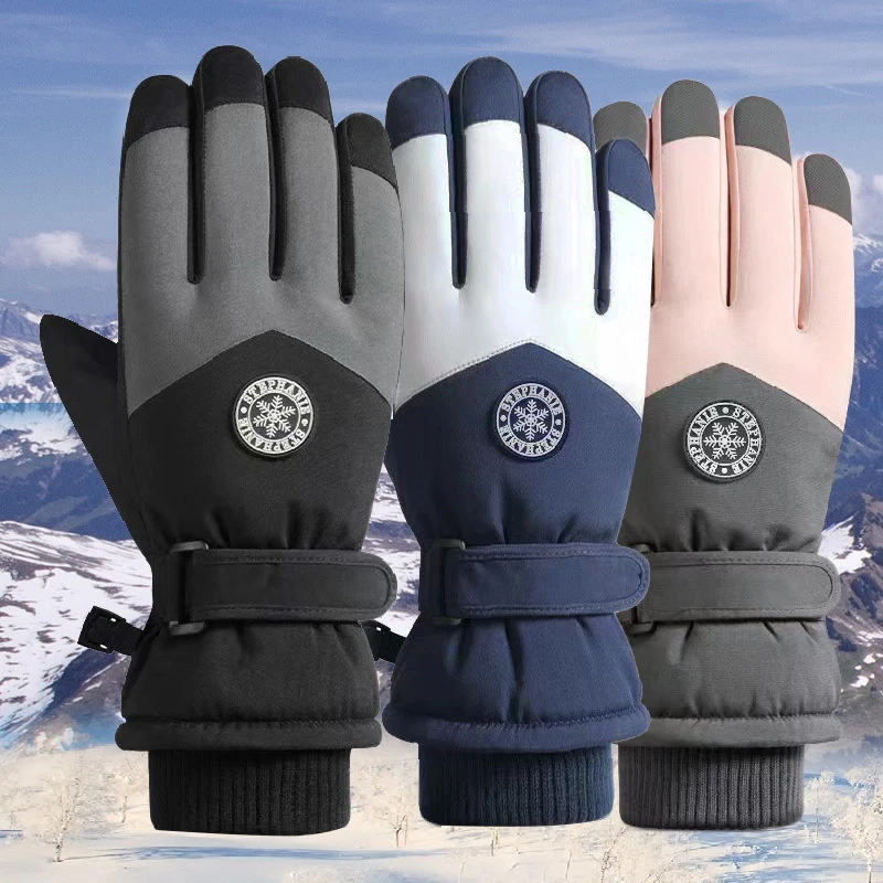 Winter Snowboard Ski Gloves PU Leather Non-slip Touch Screen Waterproof Motorcycle Cycling Fleece Warm Riding Gloves