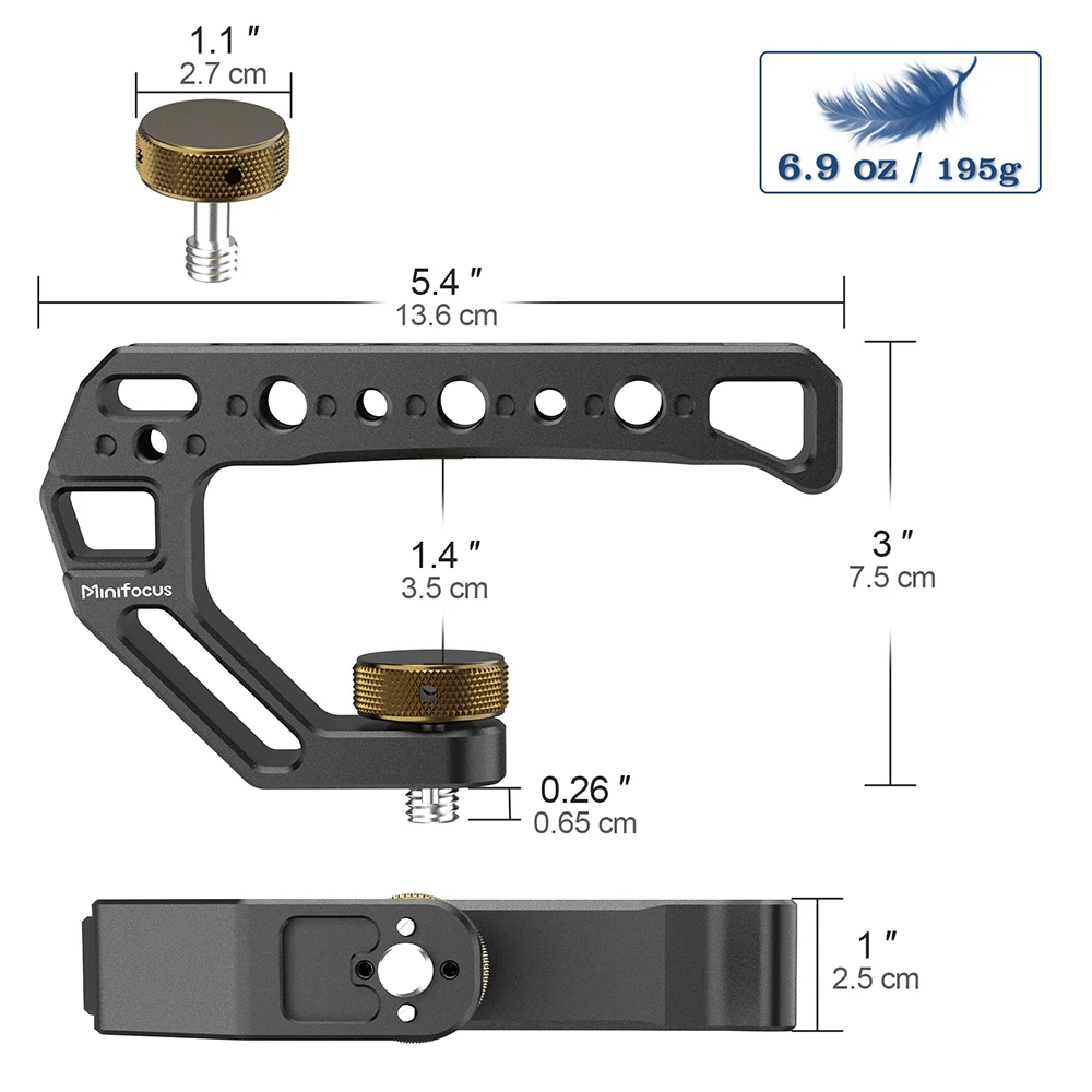 Description Picture 3 of itemCamera Cage Top Handle with 3/8" ARRI Locating Pins with 1/4" 3/8" Threads Hole & 5 Cold Shoes Mount for DSLR Cages Video Rigs