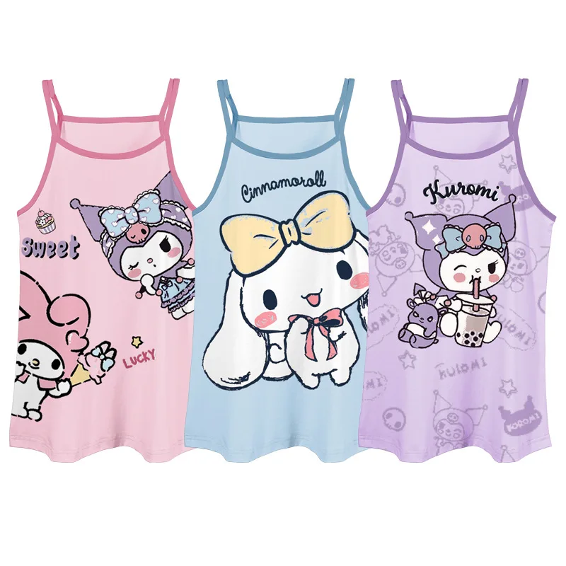 

Kawaii My Melody Kuromi Cinnamoroll Cotton Children's Nightdress Summer Girl Child Sanrio Anime Girl Heart Cute Camisole Pajamas