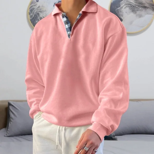 Spring Autumn Long Sleeve V-Neck Men'S Lapel Loose Sweater Men'S Fashionable Commuter Office Versatile Top Shirts