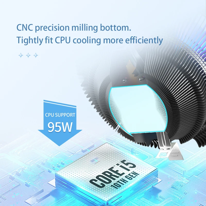 COOLMOON RGB Cooling Fan TDP 95W CPU Radiator 124mm Quiet 12V 4PIN PWM Fan Black Aluminum Fins For Computer PC Case Cooling