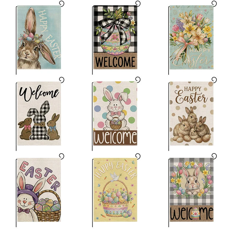VIKAMA Easter Garden Flag Cute Rabbit Easter Egg Printed Outdoor ...
