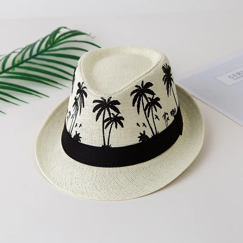 Palm Tree Shade Unisex Summer Women Straw Hat Sun Protection Short Brim Men Beach Cap Jazz Hat