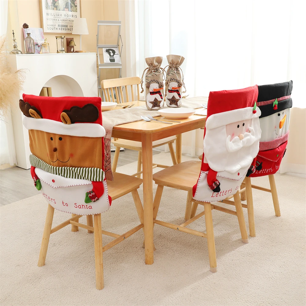 

Christmas Chair Back Elastic Stretch Cover Santa Clause Holiday Party Decor Dining Kitchen Chair Covers Christmas Decoration