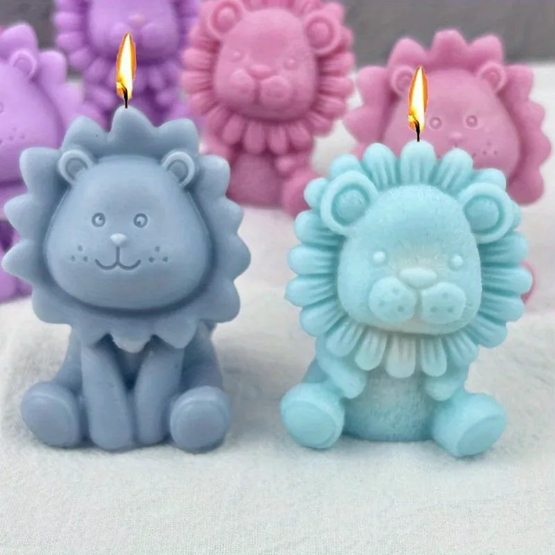 1pc Cute Lion Silicone Candle Mold Handmade Soap Aromatherapy Plaster Resin Making Kit DIY