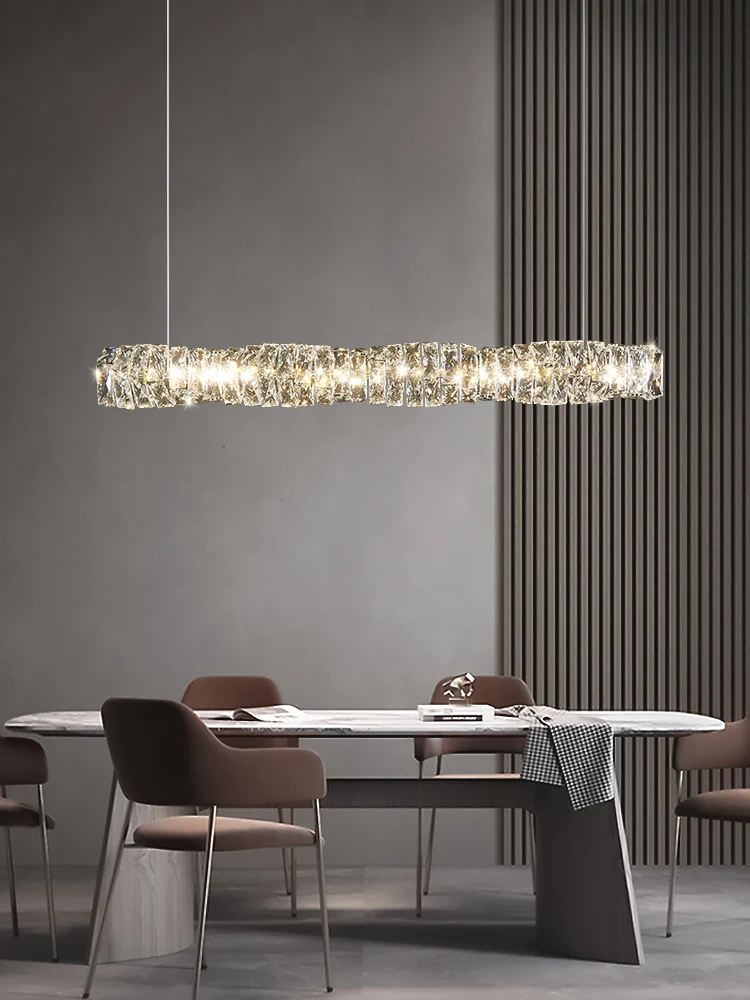 

Restaurant Crystal Chandelier Light Luxury New Dining Table A Word Long Bar Creative Reception Post-modern Chandelier