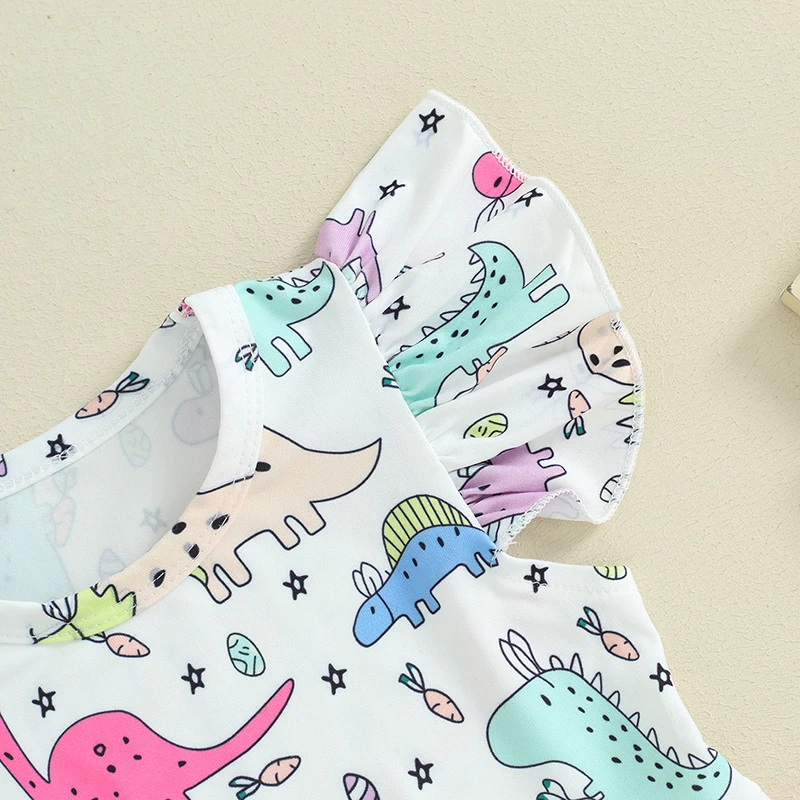 

Платье для маленьких девочек, платье с принтом динозавра, Повседневный Сарафан с рукавами-фонариками, летняя одежда для игр, платье