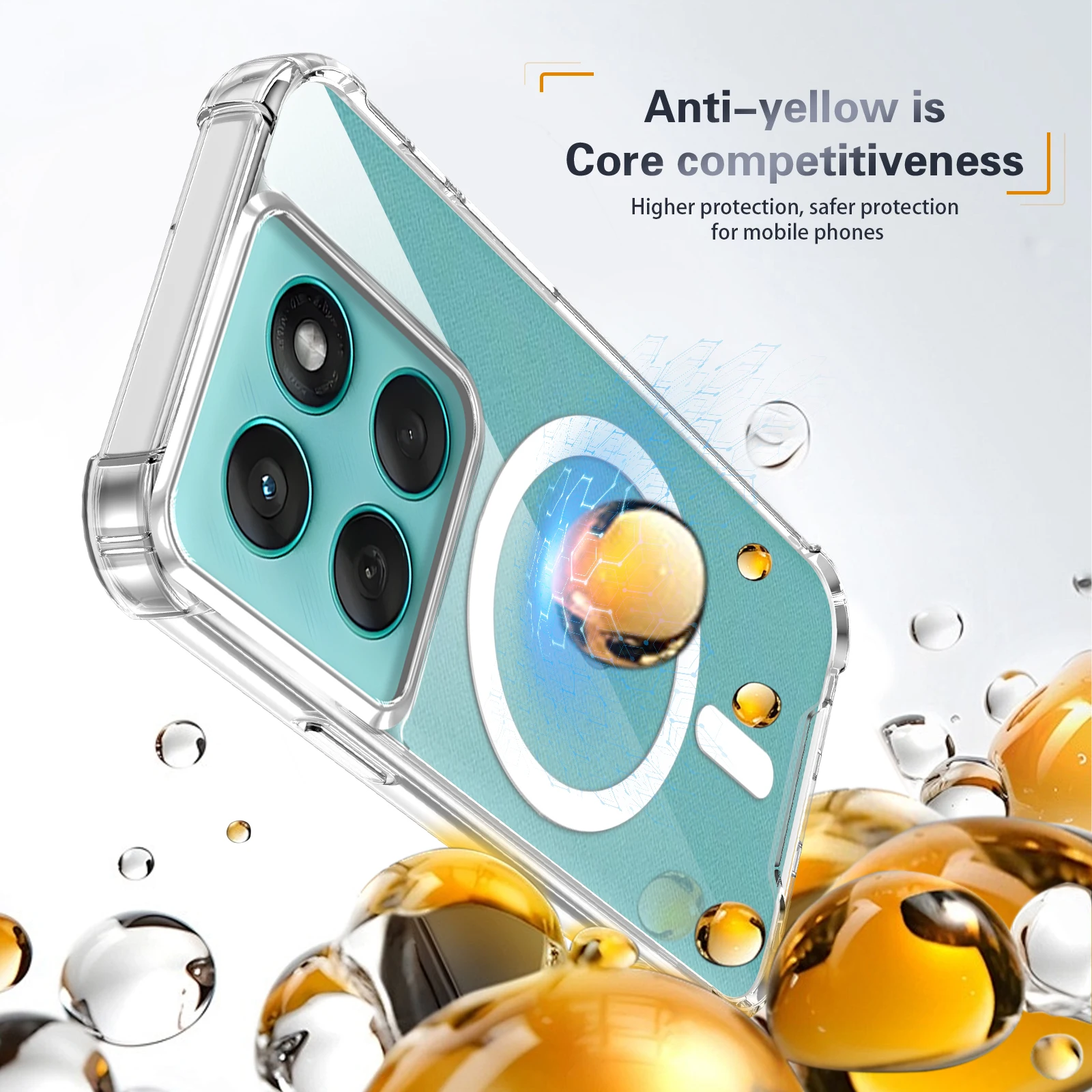 Magnetic Shockproof Clear Phone Case with Anti-Yellow Airbag Bumper and Camera Protection