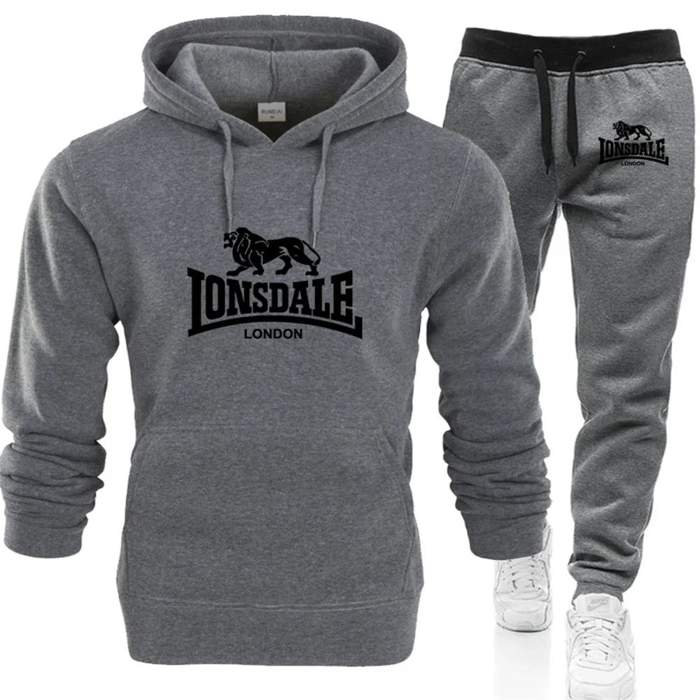 LONSDALE Men's Suit Is Comfortable Warm In Autumn Winter Business  Leisure Collar Zipper Coat+Trousers Men's Sweatshirt Suit