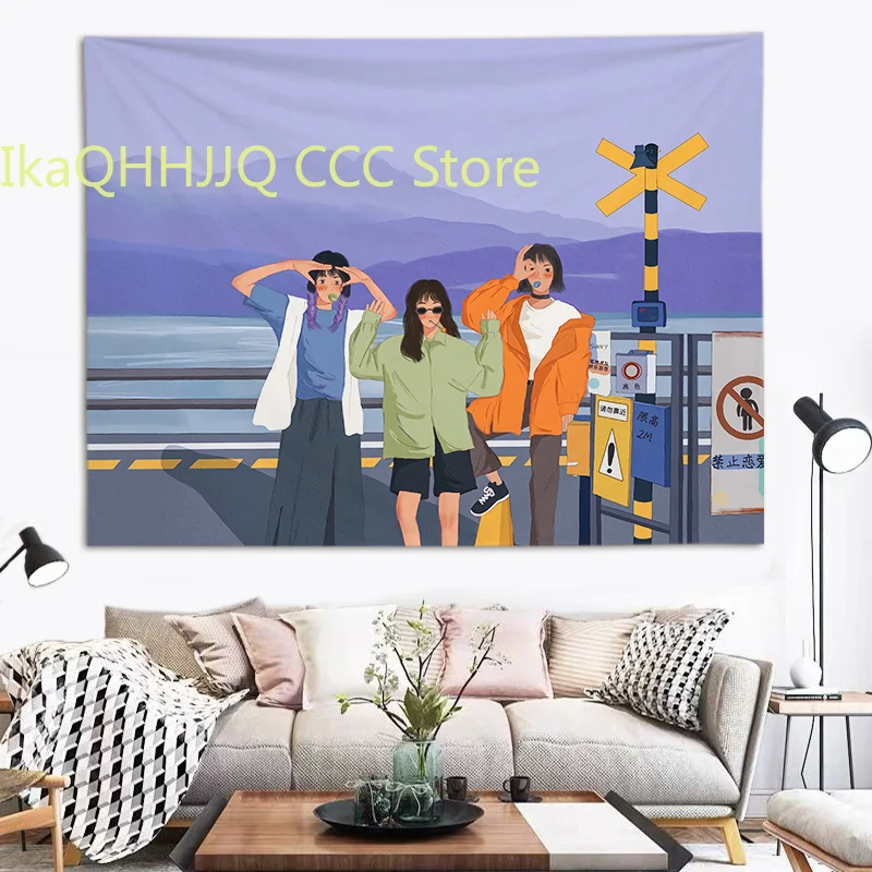 

Гобелен мультфильм ручная роспись иллюстрация фон ткань для спальни прикроватный простой декор для общежития декоративные гобелены