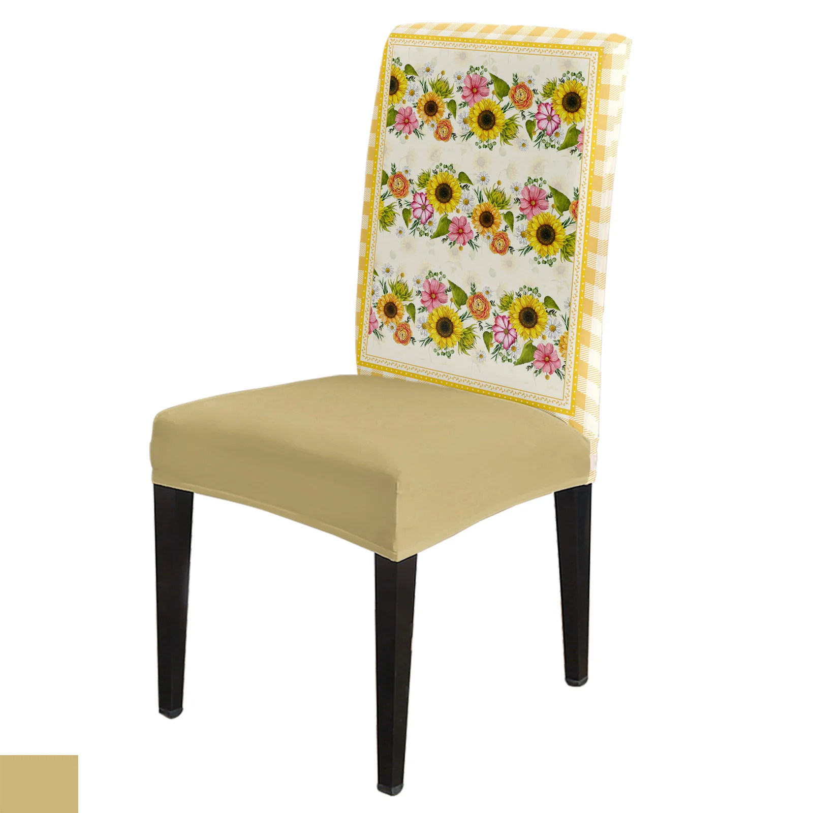 

Pastoral Sunflower Plaid Dining Chair Cover 4/6/8PCS Spandex Elastic Chair Slipcover Case for Wedding Hotel Banquet Dining Room