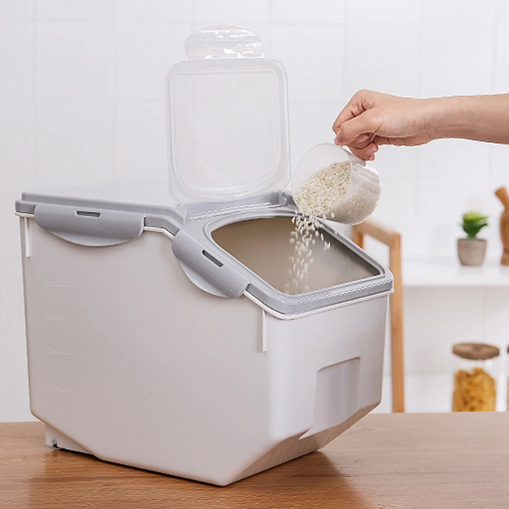 15KG Rice Bucket Tank Moisture-proof Sealed Rice Storage Box Insect-proof Cereal Grain Pet Food Container Kitchen Storage Box 5