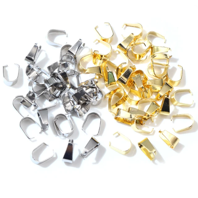 100pcs Stainless Steel Gold Plated Pendant Pinch Bail Clasps