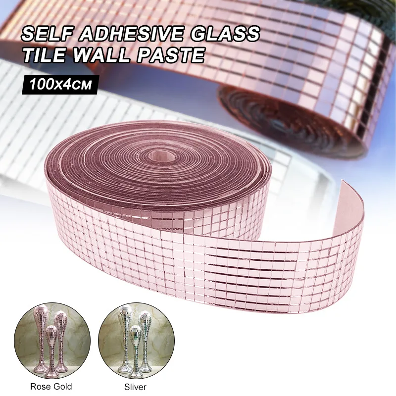

100x4cm Glass Wall sticker Self-adhesive Mirror Mosaic Tiles Stickers Mini Square Mirror Tape DIY Decoration Home Decor