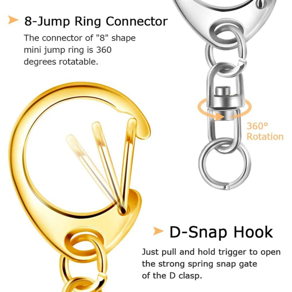 10 Pcs Key Ring with Chain D Snap Hook Split Keychain Metal Key Ring  Hardware with