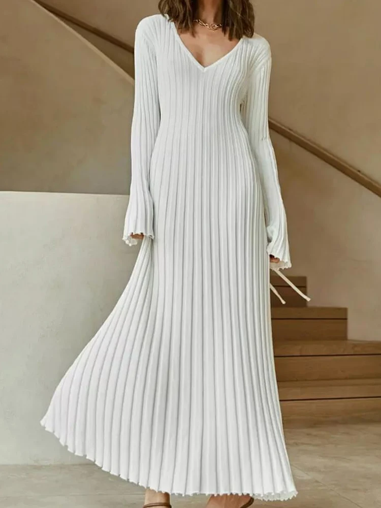 Buy Women's Pleated Long Sleeve V-Neck Dresses Online