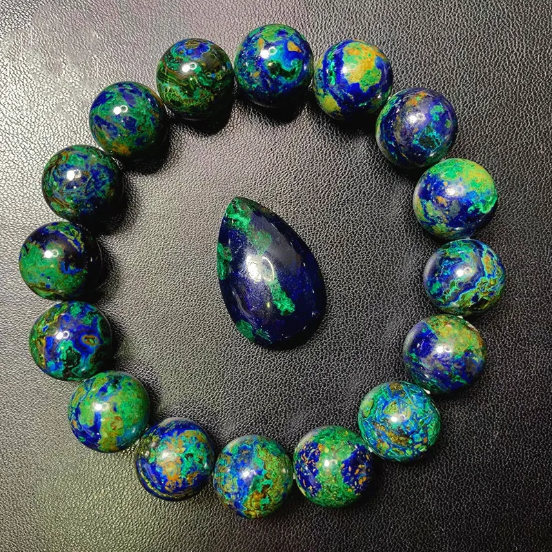 

Natural Blue Green Malachite Lapis Azurite Bracelet Jewelry Round Beads Woman Men Bracelet 8mm 9mm 10mm 11mm 12mm AAAAAA