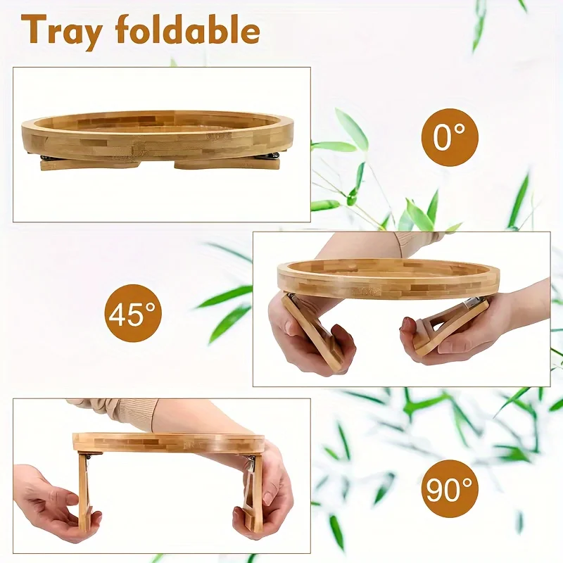 1pc Bamboo Sofa Armrest Tray Foldable Snack Table Clip-On Adjustable Design for Secure Attachment To Sofa or Table No Assembly