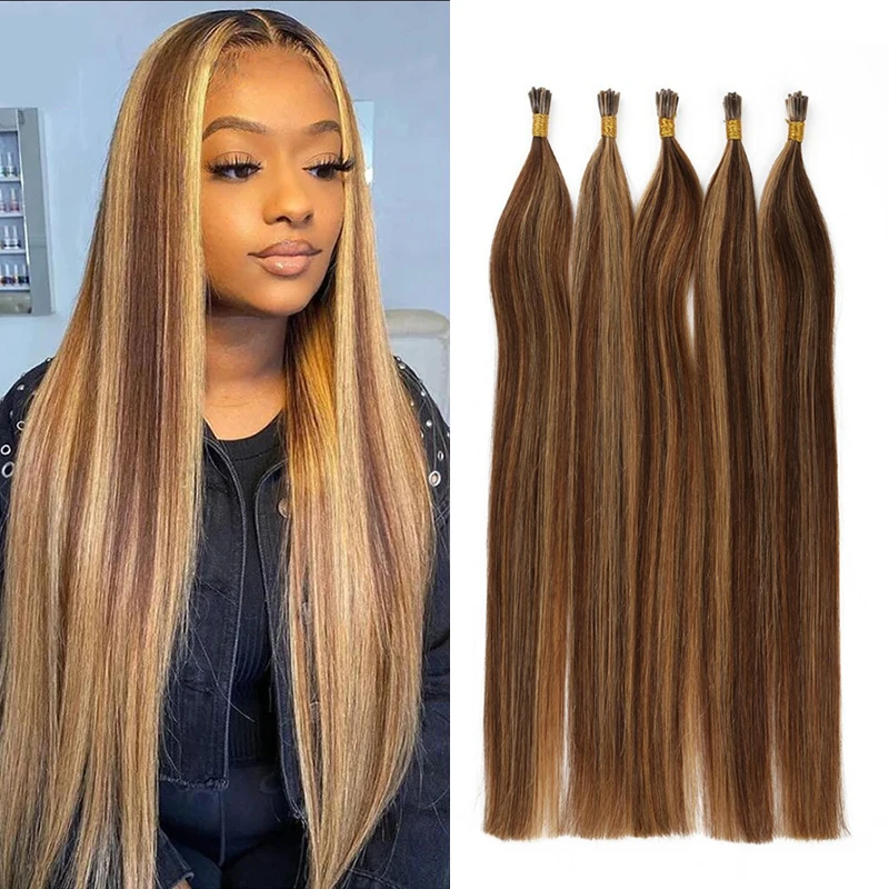 P4/613 Straight I Tip Hair Extensions Natural Real Human Hair Fusion Extensions Keratin Capsule Brown Blonde For Salon