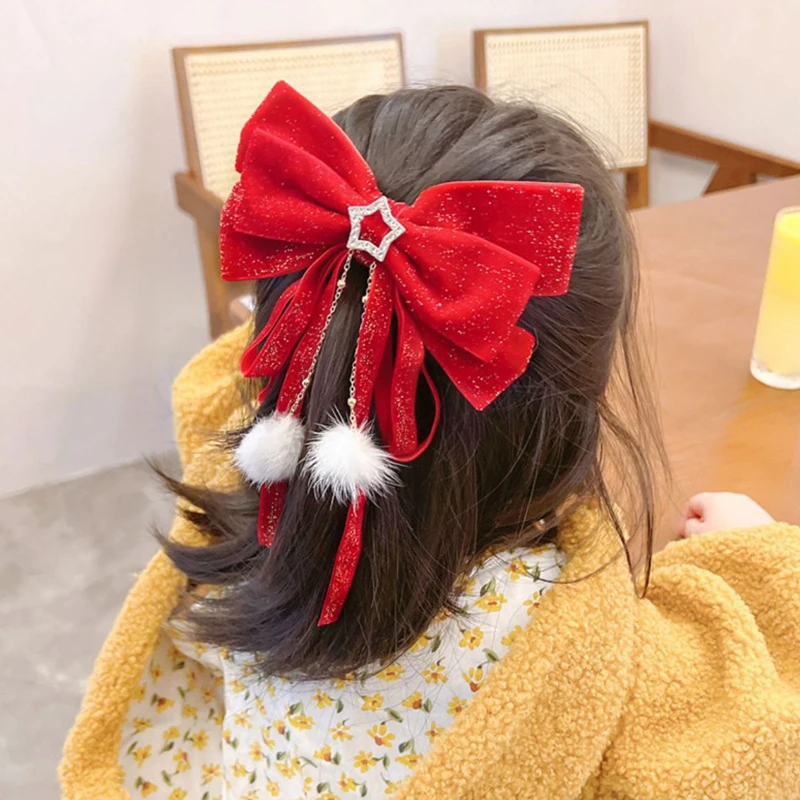 Roter goldener Samtschleife Haarschmuck Weihnachten Neujahr Zubehör Haarspangen für Frauen Mädchen – Detail 6