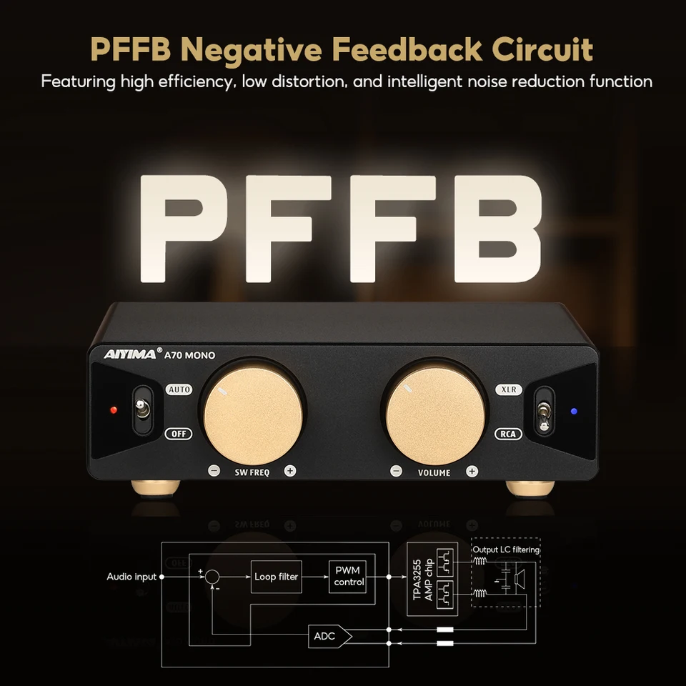 AIYIMA A70 Mono Amplifier Power 300W TPA3255 With PFFB Subwoofer