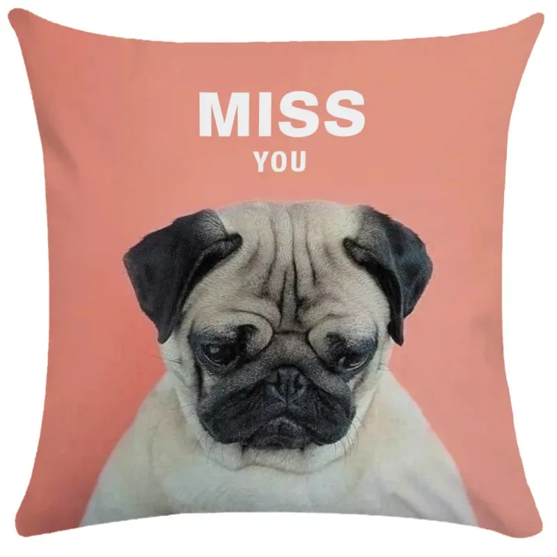 

Cute Pug Bulldog Sofa Decorative Cushion Covers Pillowcase For Living Room Personalized Polyester Pillow Case 45*45 Home Decor