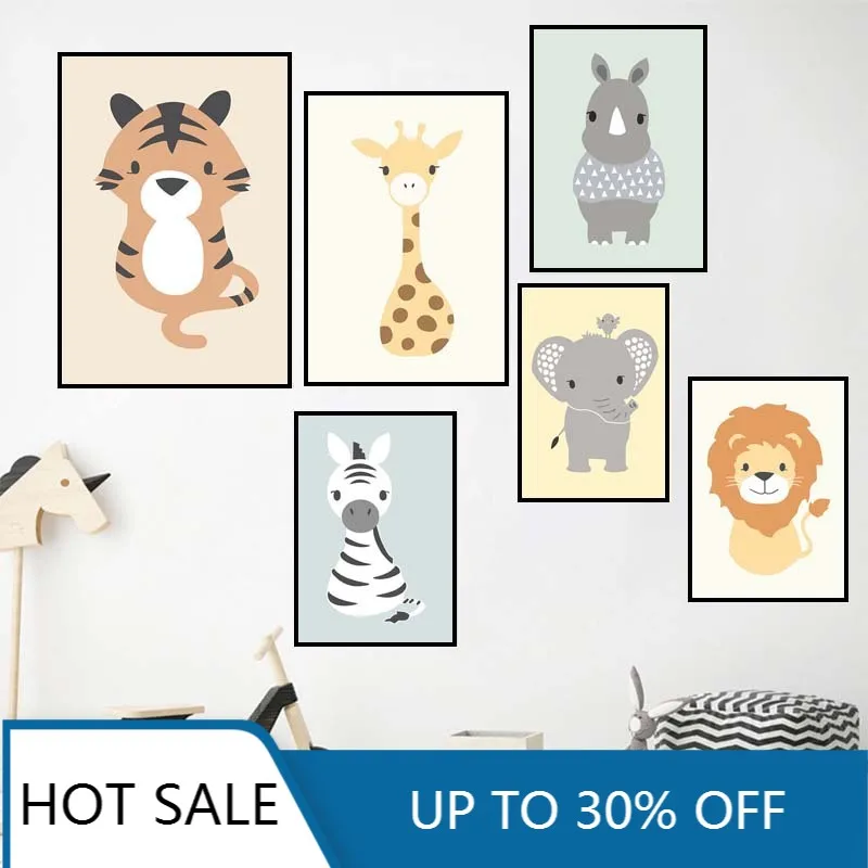 

Милый мультяшный животный Лев детский Декор для детской комнаты настенная Картина на холсте постеры принты Настенный декор картины