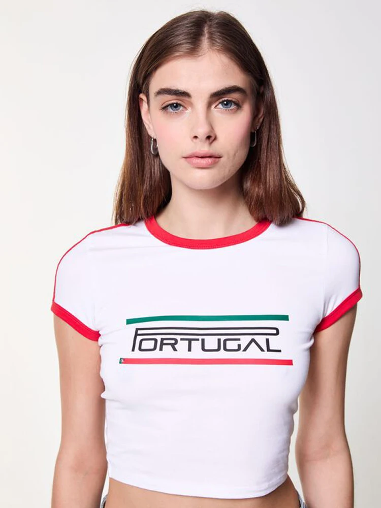 

Y2K street sports T-shirt slim letter tight blouse Spice Girl 2024 White Leisure style