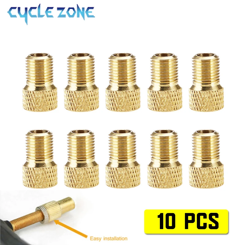 Bicycle Valve Adapter Brass Presta to Schrader Valve Adapter Cap Dust Cover Pump Connector 10pcs