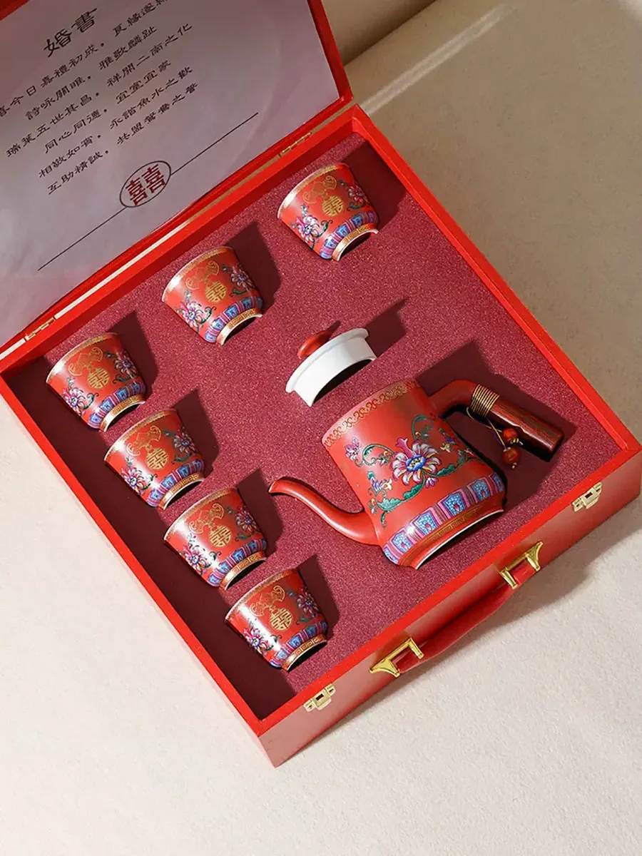 Enamel Color Wedding Tea Cup, Ceramic Tea Pot, Tea Cup, Tea Set, Wedding Gift for newlyweds, High-end